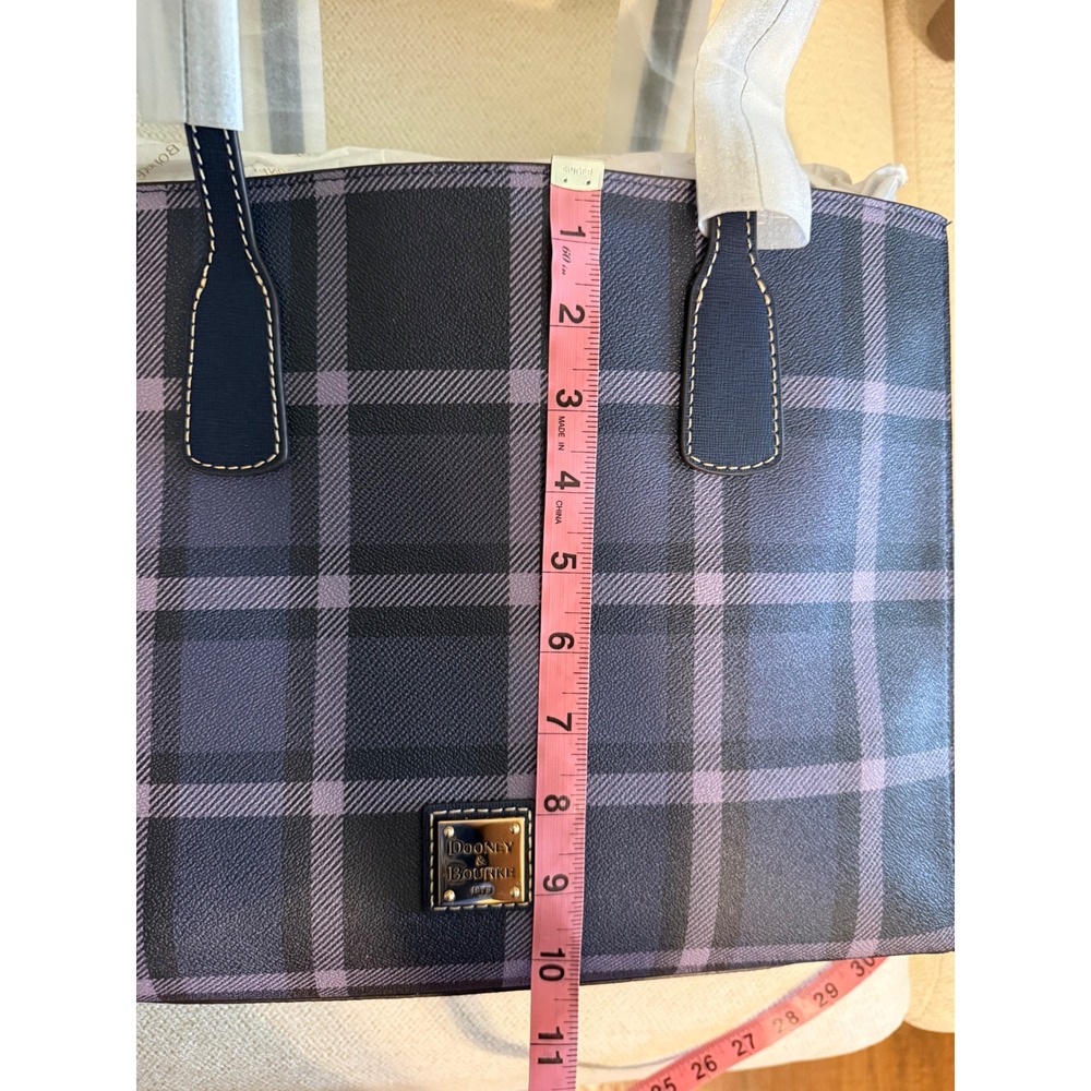 Dooney & Bourke Ashton Tote Blue Purple Plaid Leather Handbag NEW - Picture 8 of 10